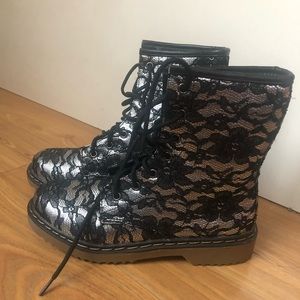 Black and Silver Lace Combat Boots